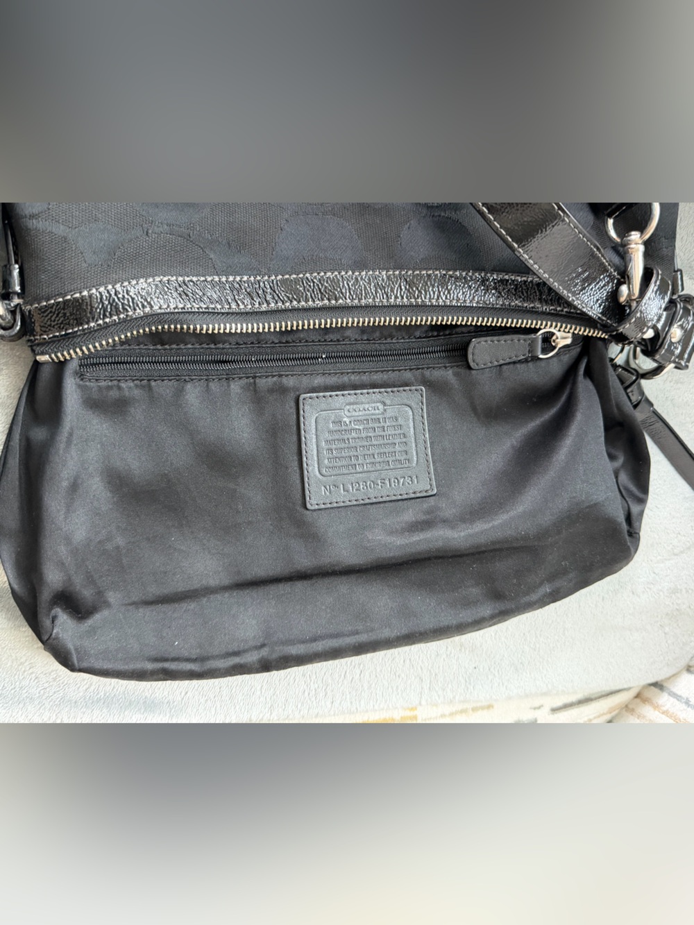 Coach Black Signature Jacquard Shoulder Bag or crossbody with Patent Trim - Picture 9 of 11